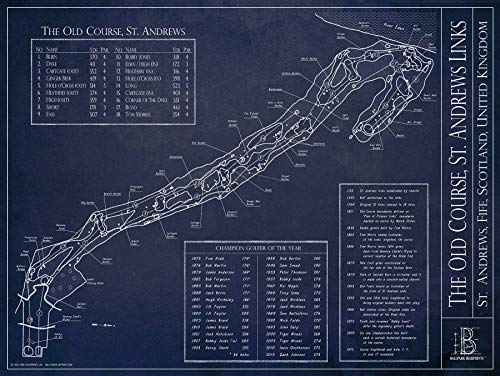 The Old Course, St Andrews Blueprint Style Print (Unframed, 18