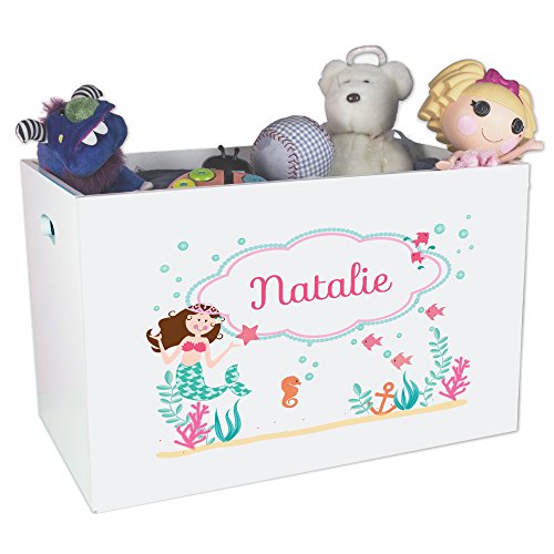 Personalized Mermaid Nursery White Open Toy Box
