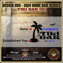 Load image into Gallery viewer, 1 Liter Personalized Tiki Bar (D) American Oak Aging Barrel - Design 050
