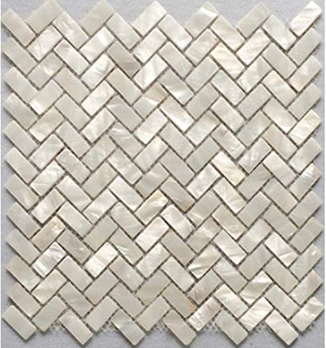 Genuine White Herringbone Mother of Pearl Mosaic Tile 6 Packs-Bathroom Kitchen Shower Wall Backspalsh Tile