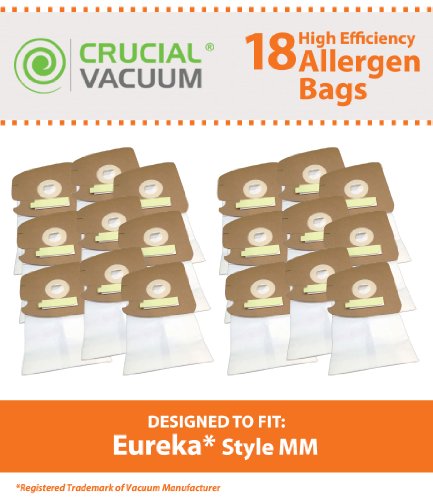 Crucial Vacuum Replacement Vacuum Bags  Compatible with Eureka Part # 60295, 60296, 60297  Fits Eureka Models Mighty Mite, MM,3670A, Sanitaire SC3683, SC3683A  Bulk (18 Pack)