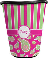 YouCustomizeIt Pink & Green Paisley and Stripes Waste Basket - Single Sided (Black) (Personalized)
