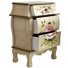 Load image into Gallery viewer, Nearly Natural Antique Night Stand w/Floral Art Nightstand, Beige/Pink/Gold,23&quot; x 14.5&quot; x 34.5&quot;

