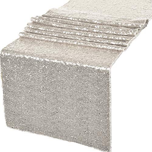 GWHome 12 X 108 inches Sequin Table Runner for Wedding Party Banquet Rectangular and Round Table (Silver)