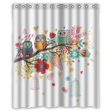 Load image into Gallery viewer, Fashion Design Waterproof Polyester Fabric Bathroom Shower Curtain Standard Size 60(w)x72(h) with Shower Rings - Cartoon Owls Beautiful Colorful Trees
