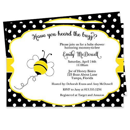 Bee Baby Shower Invites Bumblebee Honey Yellow Black Buzz Babee Mommy To Bee Invites Customized Printed Cards (12 Count)