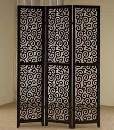 3 Panel Double Sided Swirl Roon Screen Divider, Black
