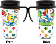 Load image into Gallery viewer, Dinosaur Print &amp; Dots Acrylic Travel Mug with Handle (Personalized)
