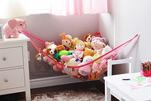 Load image into Gallery viewer, MiniOwls Rose Toy Hammock Organizer - Teddy Bear Hanging Storage for Girl&#39;s Bedroom. Pinkalicious Fuchsia Dcor Accent. Strong Quality Elastic (Pink, X-Large)
