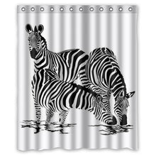Load image into Gallery viewer, FUNNY KIDS&#39; HOME Fashion Design Waterproof Polyester Fabric Bathroom Shower Curtain Standard Size 60(w) x72(h) with Shower Rings - Cute Zebra Animal Theme
