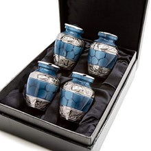 Load image into Gallery viewer, Heavenly Peace Dark Blue Small Keepsake Urns for Human Ashes - Set of 4 - Beautiful Mini Keepsake Sharing Urns to Honor Your Love One - with Case and 4 Individual Velvet Bags
