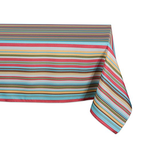 DII 100% Polyester, Spill Proof, Machine Washable, Tablecloth for Outdoor Use, 60x84, Warm Summer Stripe, Seats 6 to 8 People