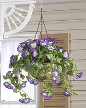 Load image into Gallery viewer, OakRidge Miles Kimball Fully Assembled Artificial Petunia Flower Hanging Basket, 10 Diameter and 18 Chain  Polyester/Plastic Flowers in Metal and Coco Fiber Liner Basket for Indoor/Outdoor Use
