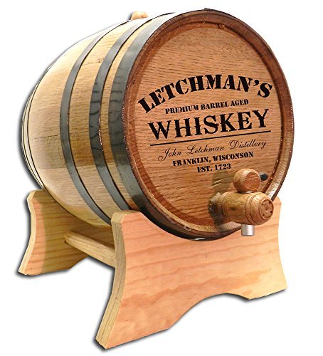 Personalized 10 Liter American Oak Whiskey Aging Barrel (2.5 gallon) with Stand, Bung, and Spigot | Age Cocktails, Bourbon, Rum, Tequila, Beer, Wine and More! | Custom Laser Engraved P5 Design