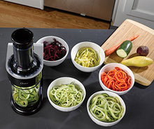 Load image into Gallery viewer, Oster Easy-to-Use Electric Spiralizer with 2 Spiralizer Blades (sized for spaghetti and fettuccine noodles), Black
