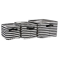 DII Laundry Storage Collection Cabana Stripe Collapsible and Waterproof Bins, Assorted Rectangle, Black, 3 Piece
