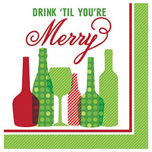 Load image into Gallery viewer, Creative Converting Drink Merry Beverage Napkins, Red/Green/White
