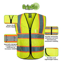Load image into Gallery viewer, GripGlo Reflective construction Vest, Premium Quality Zipper, 6 Multi-Functional Pockets, Bright 2 Reflective Strips, Orange Trim for Maximum Visibility and Safety. Size Large TLS-432
