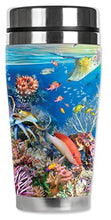 Load image into Gallery viewer, Mugzie &quot;Wonders of the Sea&quot; Stainless Steel Travel Mug with Insulated Wetsuit Cover, 20 oz, Black
