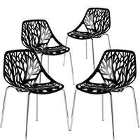 Poly and Bark Modern Mid-Century Birds Nest Dining Side Chair in Black with Chrome Legs (Set of 4)