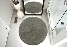 Load image into Gallery viewer, Saffron Fabs Bath Rug 100% Soft Cotton 36 Inch Round, Reversible-Different Pattern On Both Sides, Solid Grey Color, Hand Knitted Crochet Lace Border, Hand Tufted, 200 GSF Weight, Machine Washable
