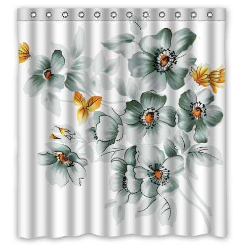 FUNNY KIDS' HOME Fashion Design Waterproof Polyester Fabric Bathroom Shower Curtain Standard Size 66(w) x72(h) with Shower Rings - Beautiful Flowers Simple Style