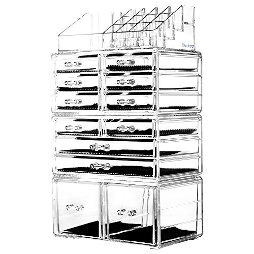 Readaeer Makeup Cosmetic Organizer Storage Drawers Display Boxes Case with 12 Drawers(Clear)
