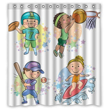 Load image into Gallery viewer, Kids Love Sports Baseball- Personalize Custom Bathroom Shower Curtain Waterproof Polyester Fabric 66(w)x72(h) Rings Included

