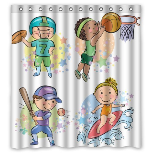 Kids Love Sports Baseball- Personalize Custom Bathroom Shower Curtain Waterproof Polyester Fabric 66(w)x72(h) Rings Included