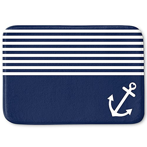Dia Noche Memory Foam Bathroom or Kitchen Mats by Organic Saturation - Navy Blue Love Anchor Nautical - Small 24 x 17 in
