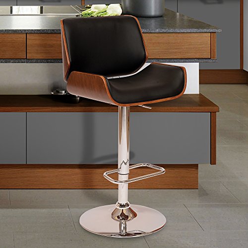 Armen Living London Swivel Barstool in Black Faux Leather and Chrome Finish