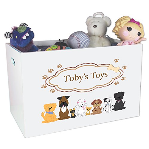 Personalized Dogs Childrens Nursery White Open Toy Box