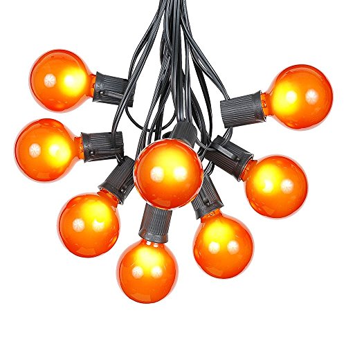 100 Foot G50 Outdoor Patio String Lights with 125 Orange Globe Bulbs  Indoor Outdoor String Lights  Market Bistro Caf Hanging String Lights  C9/E17 Base - Black Wire