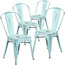 Load image into Gallery viewer, Flash Furniture 4 Pk. Distressed Green-Blue Metal Indoor-Outdoor Stackable Chair

