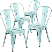Flash Furniture 4 Pk. Distressed Green-Blue Metal Indoor-Outdoor Stackable Chair