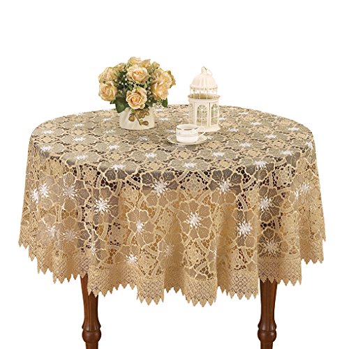Simhomsen Beige Embroidered Lace Tablecloth 72 Inch Round