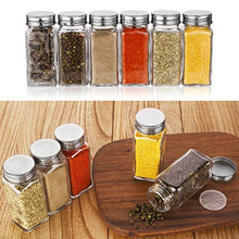 Load image into Gallery viewer, Aozita 24 Pcs Glass Spice Jars/Bottles - 4oz Empty Square Spice Containers with 612 Spice Labels - Shaker Lids and Airtight Metal Caps - Silicone Collapsible Funnel Included
