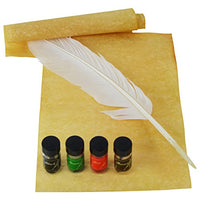 TG,LLC Treasure Gurus Antique Style Writing Desk Set - Feather Quill Nib Pen 4 Color Ink Inkwell Refill