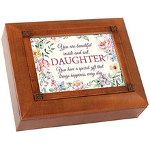 Load image into Gallery viewer, Daughter Beautiful Inside and Out Woodgrain Embossed Tea Storage Jewelry Box
