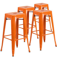 Flash Furniture 4 Pk. 30'' High Backless Orange Metal Indoor Outdoor Barstool With Square Seat