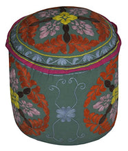 Load image into Gallery viewer, Lalhaveli Rajasthani Handmade Suzani Embroidery Design Cotton Ottoman Cover 18 X 18 X 14 Inches
