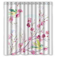 FUNNY KIDS' HOME Fashion Design Waterproof Polyester Fabric Bathroom Shower Curtain Standard Size 66(w) x72(h) with Shower Rings - Beautiful Birds and Flowers