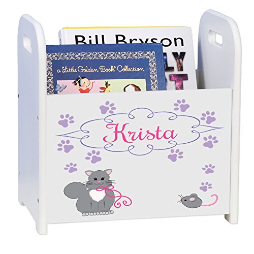 MyBambino Personalized Kitty Cat White Childrens Bookshelf and Sling