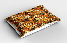 Load image into Gallery viewer, Ambesonne City Pillow Sham, Panoramic Illustration Cartoon Style Various Buildings Vintage Cityscape Print, Decorative Standard Queen Size Printed Pillowcase, 30&quot; X 20&quot;, Green Orange Beige

