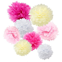 Load image into Gallery viewer, WYZworks Set of 8 (Assorted Pink and Cream Color Pack) 8&quot; 10&quot; 12&quot; Tissue Pom Poms Flower, Halloween Party , Decorations for Weddings, Birthday, Bridal, Baby Showers Nursery, Dcor
