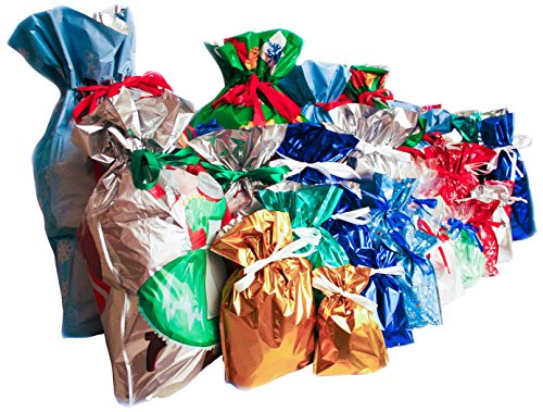 Gift Mate 60-Piece Holiday Drawstring Gift Bags with Inserted Ribbons