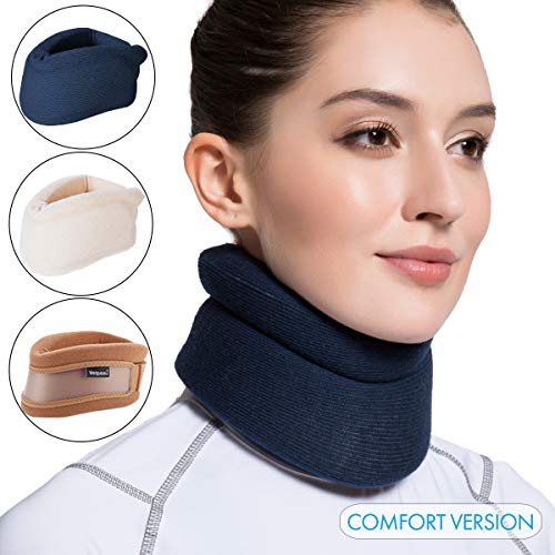 Velpeau Neck Brace -Foam Cervical Collar - Soft Neck Support Relieves Pain & Pressure in Spine - Wraps Aligns Stabilizes Vertebrae - Can Be Used During Sleep (Comfort, Blue, Small, 2.75)