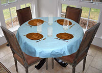 LAMINET Stitched Edge Drop Tablecloth - Basketweave (Blue) - Large Round - Fits Tables up to 70 Diameter
