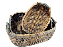 Load image into Gallery viewer, TopherTrading TOPOT Stitch Weave Oval Willow Basket with Walnut Finish &amp; Wooden Ear Handles
