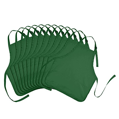 DALIX Apron Commercial Restaurant Home Bib Spun Poly Cotton Kitchen Aprons (3 Pockets) in Dark Green 12 Pack